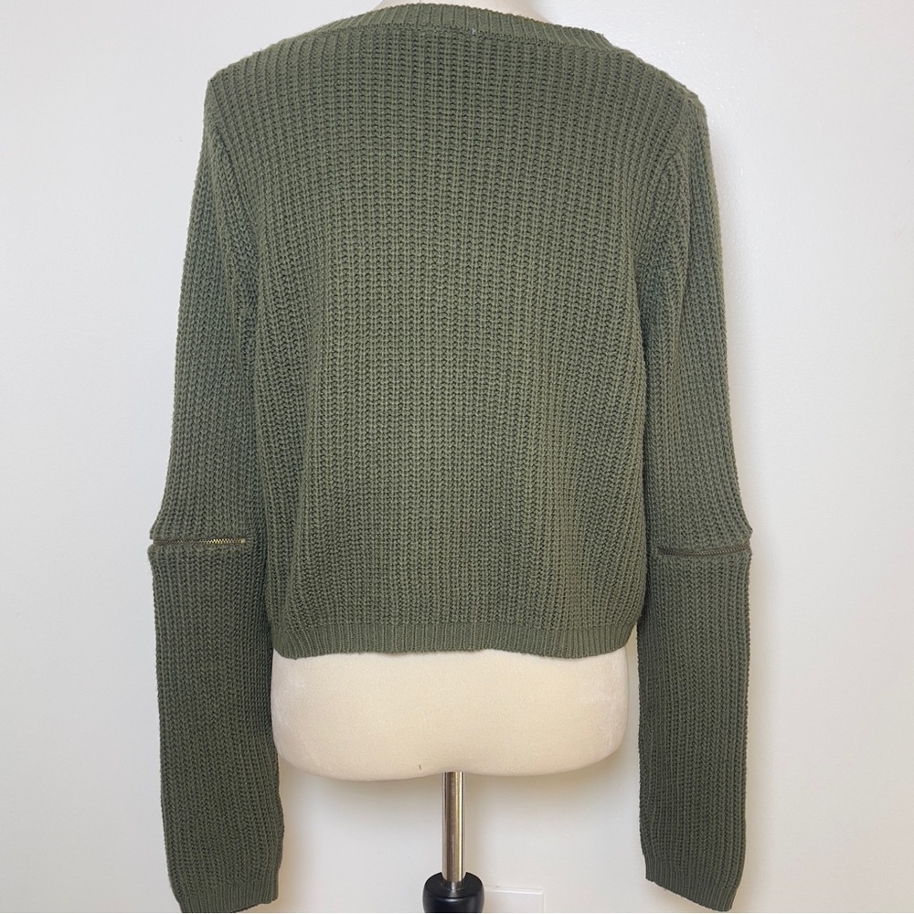 Charlotte Russe Olive Green Cropped Sweater Zip Sleeve Small - Picture 5 of 7
